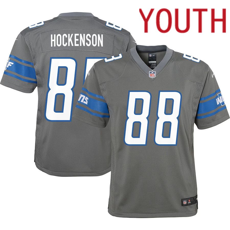 Youth Detroit Lions #88 T.J. Hockenson Nike Silver Team Game NFL Jersey